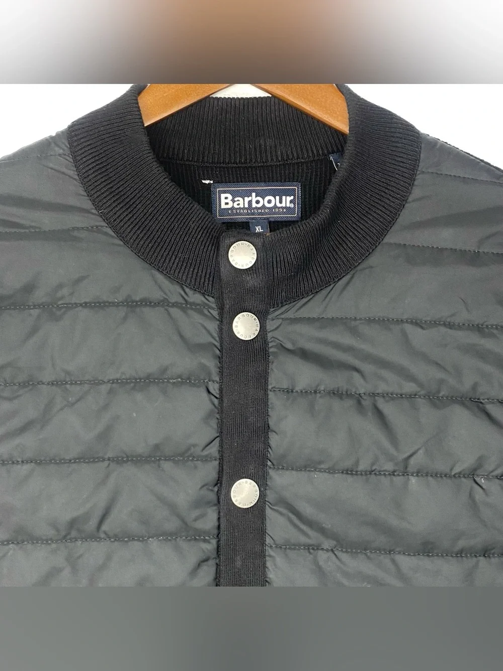 Barbour Mens Black Essential Gilet Quilted Snap Button Front Vest Jacket Size XL